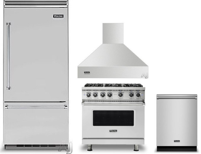 Viking 5 4 Piece Kitchen Appliances Package with Bottom Freezer Refrigerator, Gas Range and Dishwasher in Stainless Steel VIRERADWRH1145