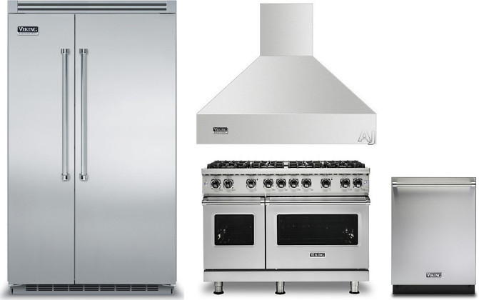 Viking 5 4 Piece Kitchen Appliances Package with Side-by-Side Refrigerator, Gas Range and Dishwasher in Stainless Steel VIRERADWRH1241