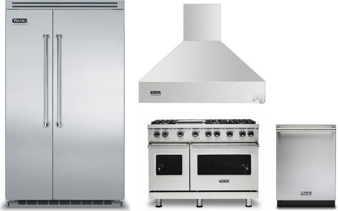 Viking 5 4 Piece Kitchen Appliances Package with Side-by-Side Refrigerator, Gas Range and Dishwasher in Stainless Steel VIRERADWRH1242