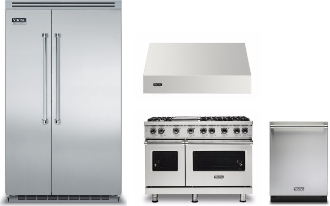 Viking 5 4 Piece Kitchen Appliances Package with Side-by-Side Refrigerator, Gas Range and Dishwasher in Stainless Steel VIRERADWRH1246