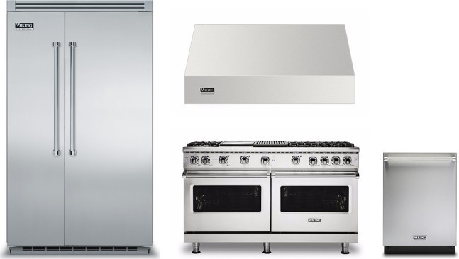 Viking 5 4 Piece Kitchen Appliances Package with Side-by-Side Refrigerator, Gas Range and Dishwasher in Stainless Steel VIRERADWRH1253