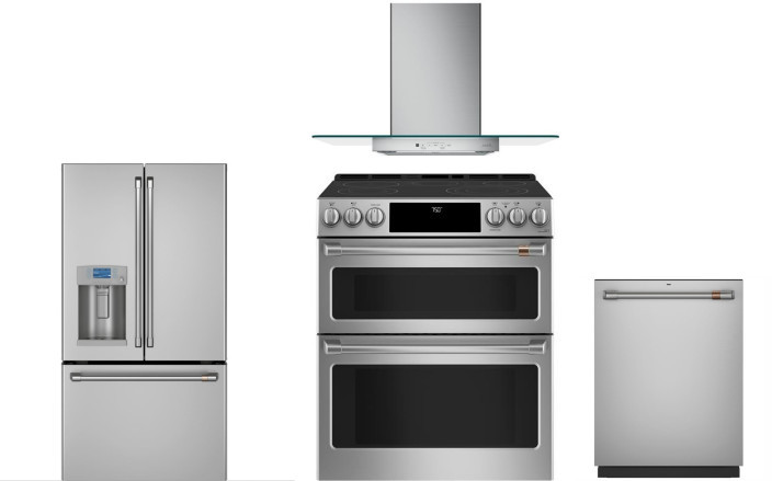 Cafe 4 Piece Kitchen Appliances Package with French Door Refrigerator, Electric Range and Dishwasher in Stainless Steel CAFRERADWRH161