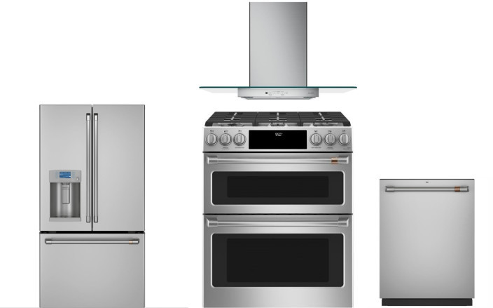 Cafe 4 Piece Kitchen Appliances Package with French Door Refrigerator, Dual Fuel Range and Dishwasher in Stainless Steel CAFRERADWRH212