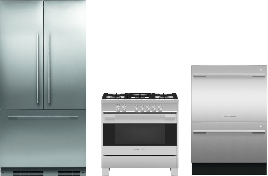 Fisher & Paykel Professional 3 Piece Kitchen Appliances Package with French Door Refrigerator, Gas Range and Dishwasher in Panel Ready FPRERADW43