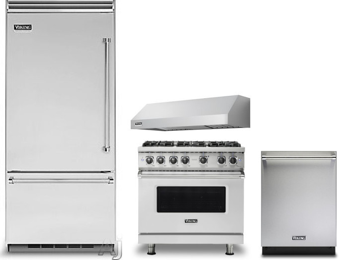 Viking 5 4 Piece Kitchen Appliances Package with Bottom Freezer Refrigerator, Gas Range and Dishwasher in Stainless Steel VIRERADWRH1385