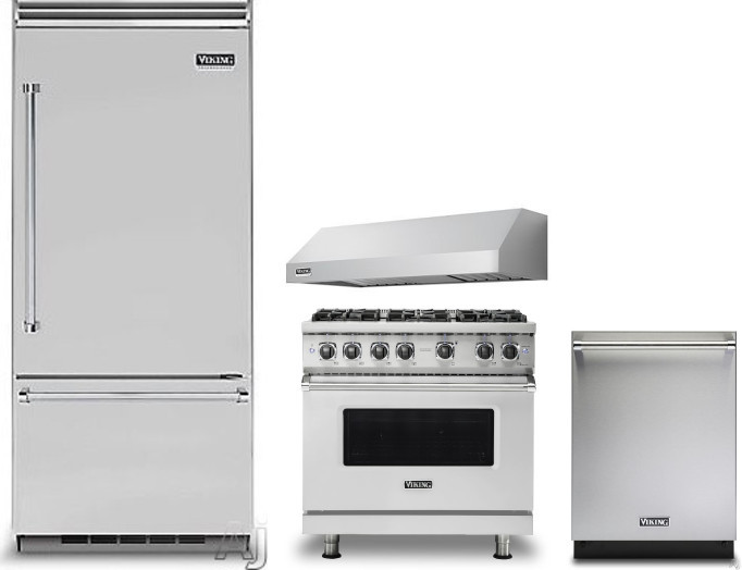 Viking 5 4 Piece Kitchen Appliances Package with Bottom Freezer Refrigerator, Gas Range and Dishwasher in Stainless Steel VIRERADWRH1386
