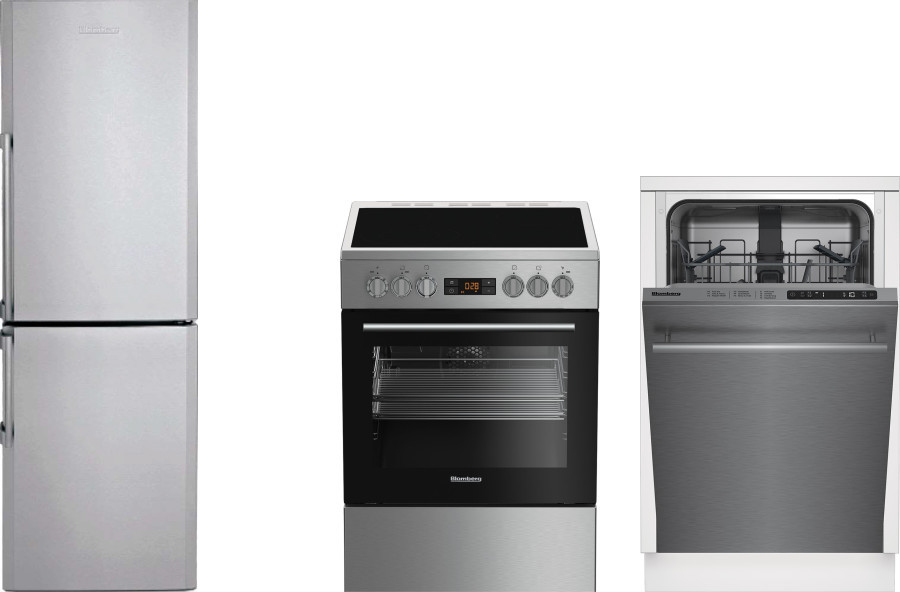 Blomberg 3 Piece Kitchen Appliances Package with Bottom Freezer Refrigerator, Electric Range and Dishwasher in Stainless Steel BLRERADW61
