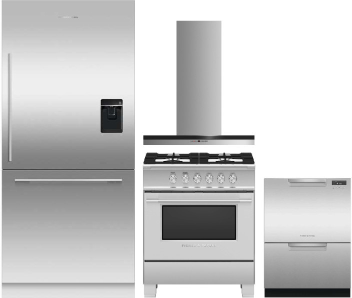 Series 7 4 Piece Kitchen Appliances Package with Bottom Freezer Refrigerator, Gas Range and Dishwasher in Panel Ready - Fisher & Paykel FPRERADWRH1016