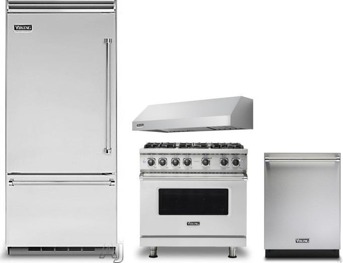 Viking 5 4 Piece Kitchen Appliances Package with Bottom Freezer Refrigerator, Gas Range and Dishwasher in Stainless Steel VIRERADWRH1394