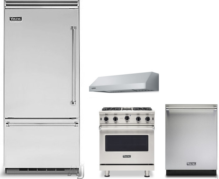 Viking 5 4 Piece Kitchen Appliances Package with Bottom Freezer Refrigerator, Gas Range and Dishwasher in Stainless Steel VIRERADWRH1402
