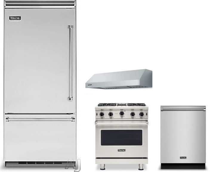 Viking 5 4 Piece Kitchen Appliances Package with Bottom Freezer Refrigerator, Gas Range and Dishwasher in Stainless Steel VIRERADWRH1419