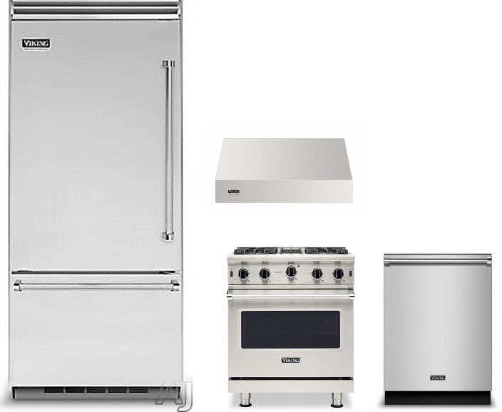 Viking 5 4 Piece Kitchen Appliances Package with Bottom Freezer Refrigerator, Gas Range and Dishwasher in Stainless Steel VIRERADWRH1433