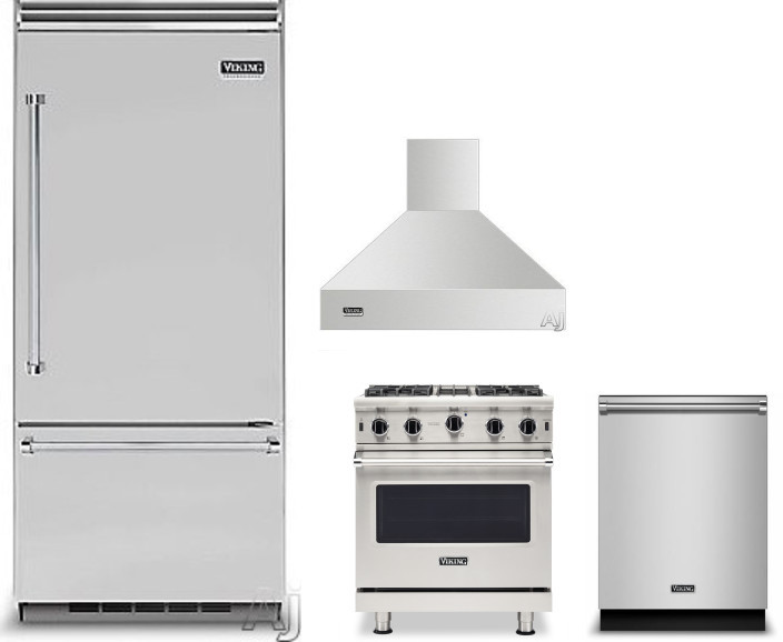 Viking 5 4 Piece Kitchen Appliances Package with Bottom Freezer Refrigerator, Gas Range and Dishwasher in Stainless Steel VIRERADWRH1443