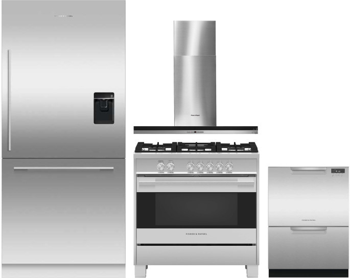 Fisher & Paykel Series 7 4 Piece Kitchen Appliances Package with Bottom Freezer Refrigerator, Gas Range and Dishwasher in Panel Ready FPRERADWRH1102