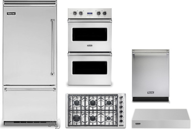 Viking 5 Piece Kitchen Appliances Package with Bottom Freezer Refrigerator and Dishwasher in Stainless Steel VIRERACODWRH103122