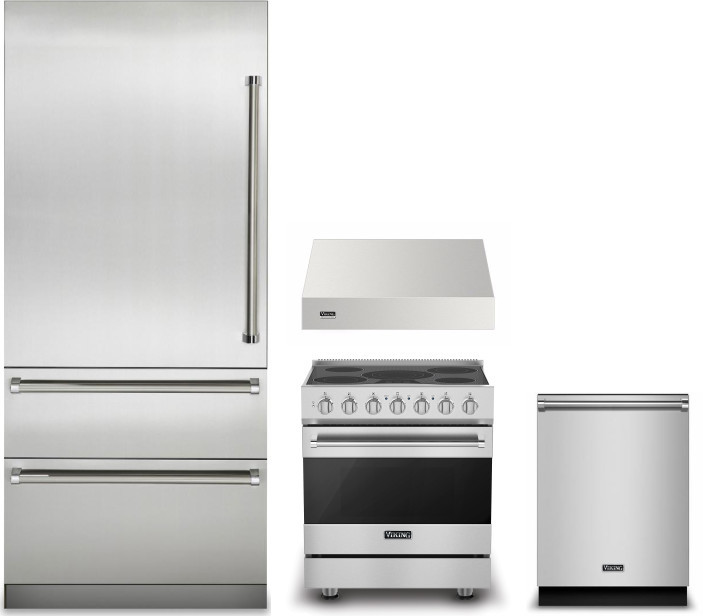 Viking 7 4 Piece Kitchen Appliances Package with Bottom Freezer Refrigerator, Electric Range and Dishwasher in Stainless Steel VIRERADWRH2139