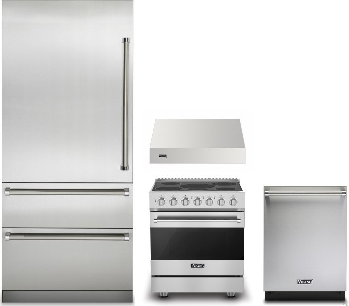 Viking 7 4 Piece Kitchen Appliances Package with Bottom Freezer Refrigerator, Electric Range and Dishwasher in Stainless Steel VIRERADWRH2140