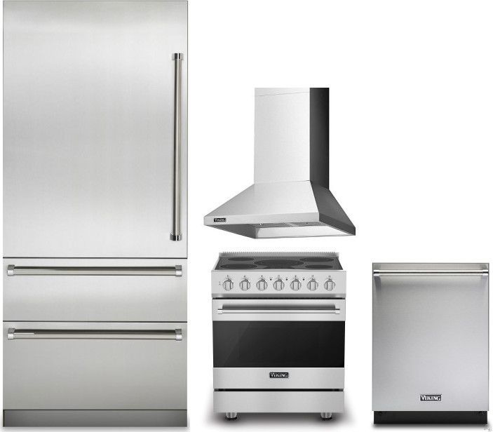 Viking 7 4 Piece Kitchen Appliances Package with Bottom Freezer Refrigerator, Electric Range and Dishwasher in Stainless Steel VIRERADWRH2148