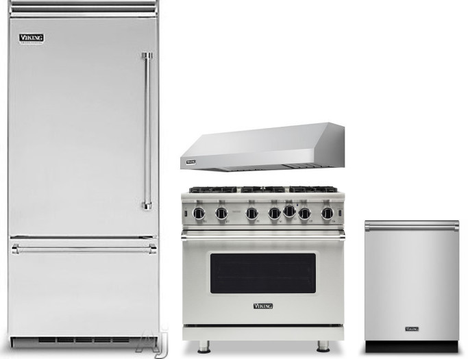 Viking 5 4 Piece Kitchen Appliances Package with Bottom Freezer Refrigerator, Gas Range and Dishwasher in Stainless Steel VIRERADWRH2149