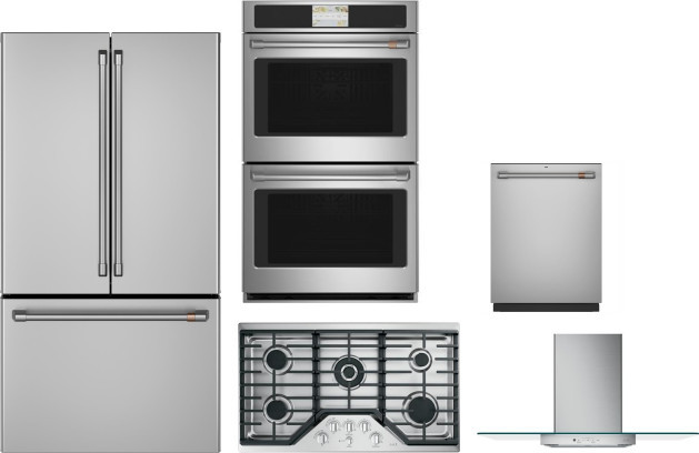Cafe 5 Piece Kitchen Appliances Package with French Door Refrigerator and Dishwasher in Stainless Steel CAFRECTWODWRH29