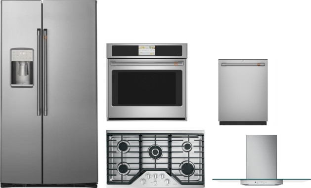 Cafe 5 Piece Kitchen Appliances Package with Side-by-Side Refrigerator and Dishwasher in Stainless Steel CAFRECTWODWRH59