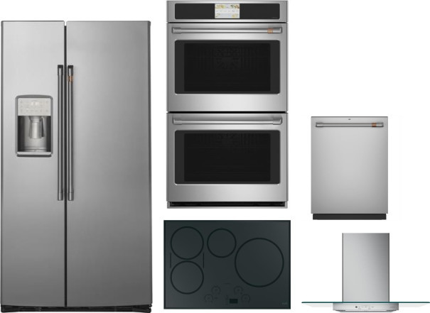 Cafe 5 Piece Kitchen Appliances Package with Side-by-Side Refrigerator and Dishwasher in Stainless Steel CAFRECTWODWRH62