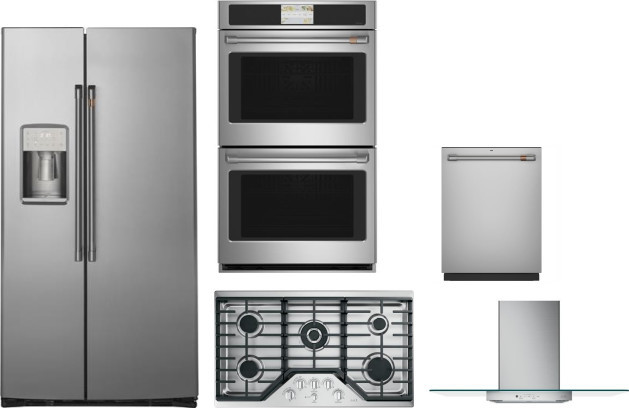 Cafe 5 Piece Kitchen Appliances Package with Side-by-Side Refrigerator and Dishwasher in Stainless Steel CAFRECTWODWRH65