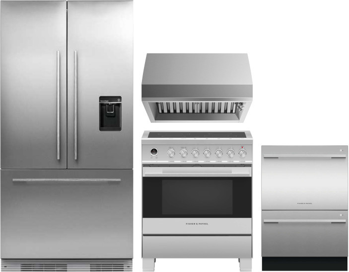 Fisher & Paykel 4 Piece Kitchen Appliances Package with French Door Refrigerator, Electric Range and Dishwasher in Panel Ready FPRERADWRH2004