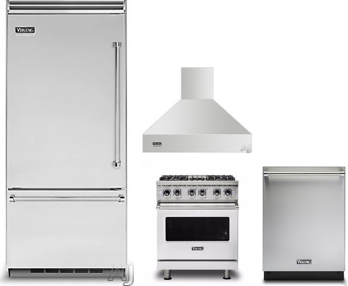 Viking 5 4 Piece Kitchen Appliances Package with Bottom Freezer Refrigerator, Dual Fuel Range and Dishwasher in Stainless Steel VIRERADWMW356