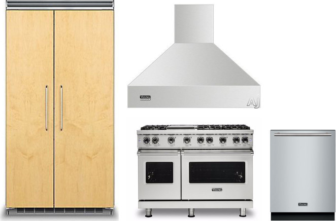 Viking 5 4 Piece Kitchen Appliances Package with Side-by-Side Refrigerator, Gas Range and Dishwasher in Panel Ready VIRERADWMW405