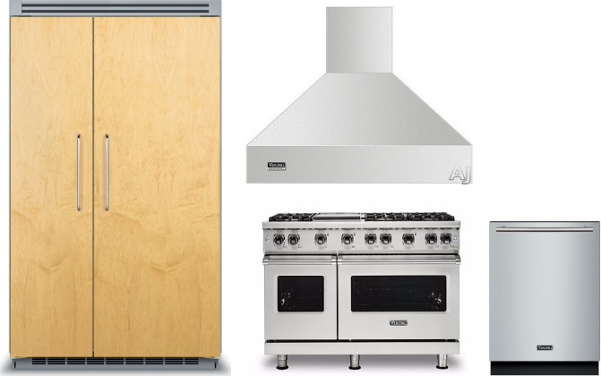 Viking 5 4 Piece Kitchen Appliances Package with Side-by-Side Refrigerator, Gas Range and Dishwasher in Panel Ready VIRERADWMW418