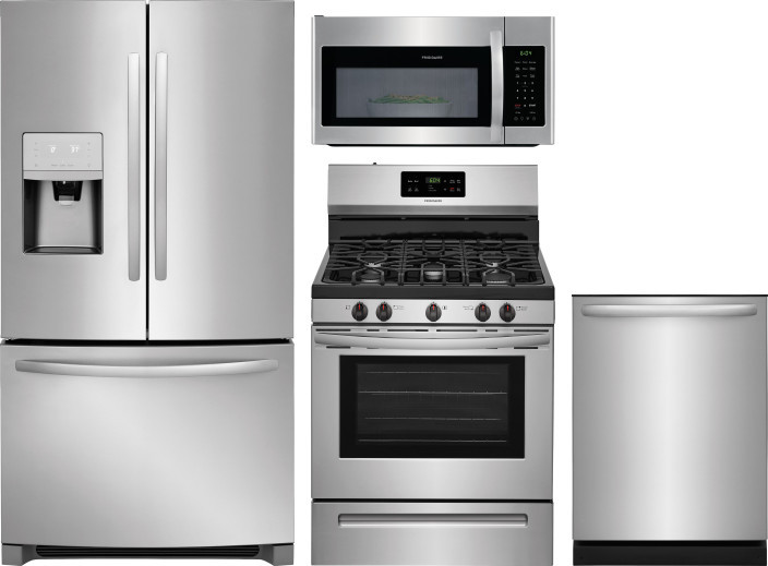 Frigidaire 4 Piece Kitchen Appliances Package with French Door Refrigerator, Gas Range, Dishwasher and Over the Range Microwave in Stainless Steel FRR -  FRRERADWMW12088