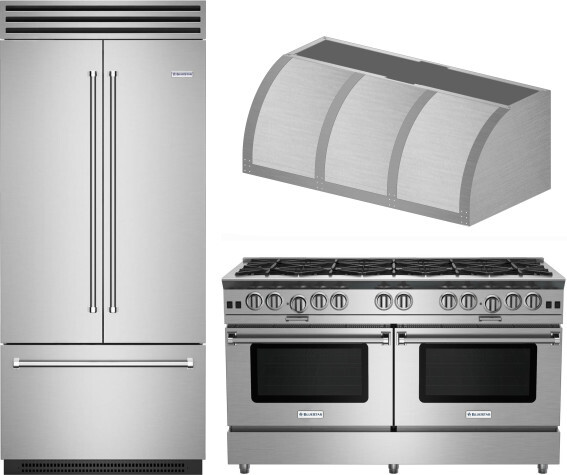 BlueStar 3 Piece Kitchen Appliances Package with Gas Range and French Door Refrigerator in Custom Colors BLRERARH1016