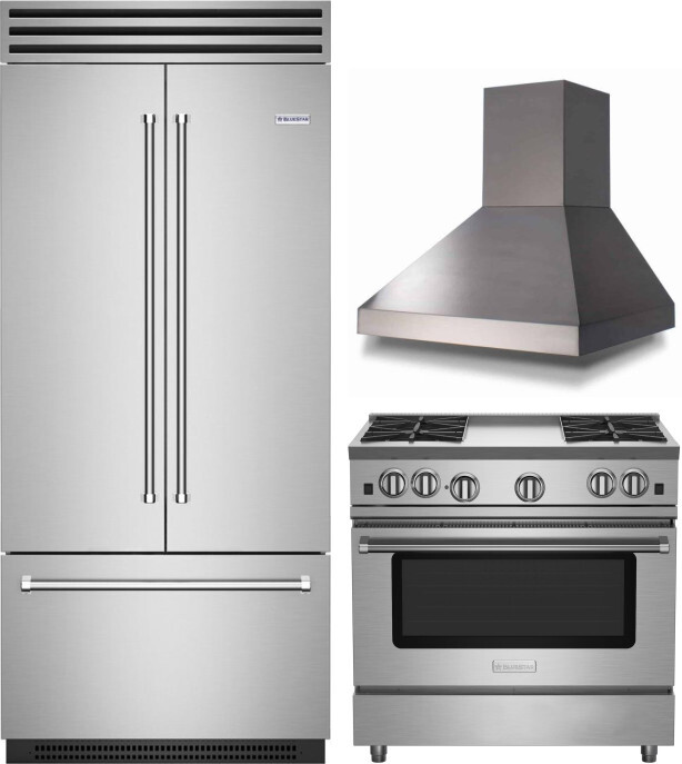 BlueStar 3 Piece Kitchen Appliances Package with Gas Range and French Door Refrigerator in Stainless Steel BLRERARH1029