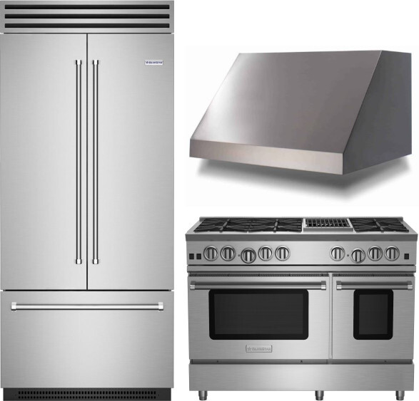 BlueStar 3 Piece Kitchen Appliances Package with Gas Range and French Door Refrigerator in Stainless Steel BLRERARH1035