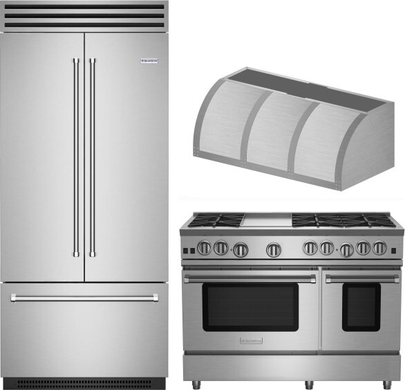 BlueStar 3 Piece Kitchen Appliances Package with Gas Range and French Door Refrigerator in Custom Colors BLRERARH1041