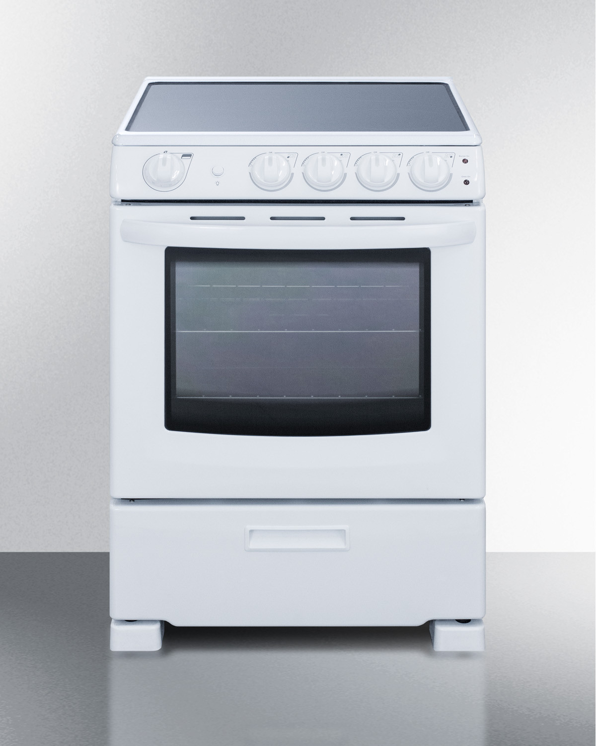 Summit REX2421WRT 24 inch Smoothtop Electric Range with 4 Elements, 2.9 cu. ft. Oven Capacity, Storage Drawer, ADA Compliant, and Hot Surface Indicator (Cord Not Included) (White)