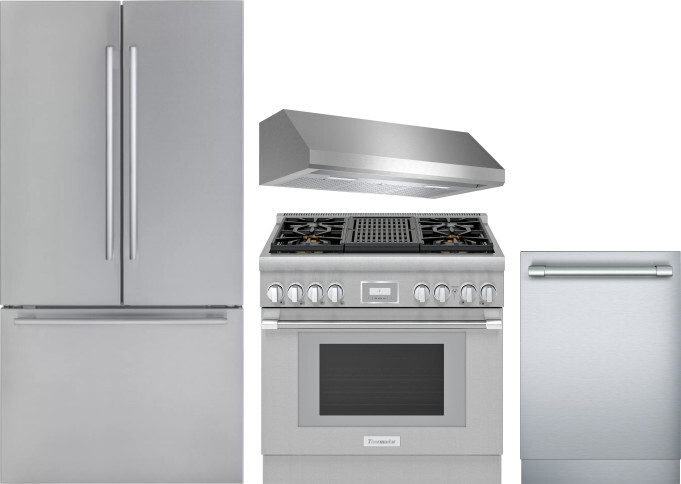 Thermador 4 Piece Kitchen Appliances Package with French Door Refrigerator, Gas Range and Dishwasher in Stainless Steel THRERADWRH1008