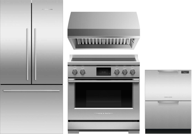Fisher & Paykel 4 Piece Kitchen Appliances Package with French Door Refrigerator, Induction Range and Dishwasher in Stainless Steel FPRERADWRH4063