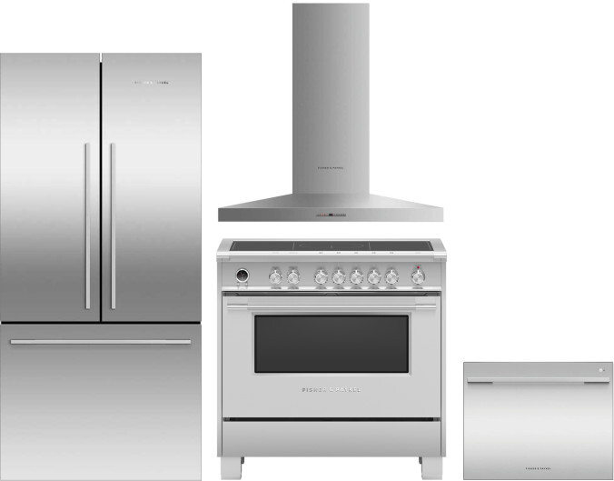 Fisher & Paykel 4 Piece Kitchen Appliances Package with French Door Refrigerator, Induction Range and Dishwasher in Stainless Steel FPRERADWRH4064