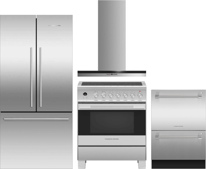 Fisher & Paykel 4 Piece Kitchen Appliances Package with French Door Refrigerator, Induction Range and Dishwasher in Stainless Steel FPRERADWRH4066