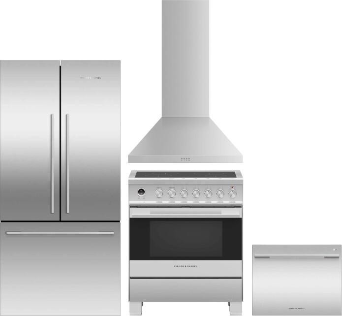 Fisher & Paykel 4 Piece Kitchen Appliances Package with French Door Refrigerator, Induction Range and Dishwasher in Stainless Steel FPRERADWRH4072