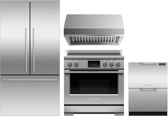 Fisher & Paykel 4 Piece Kitchen Appliances Package with French Door Refrigerator, Induction Range and Dishwasher in Stainless Steel FPRERADWRH4078
