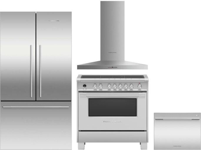 Fisher & Paykel 4 Piece Kitchen Appliances Package with French Door Refrigerator, Induction Range and Dishwasher in Stainless Steel FPRERADWRH4079