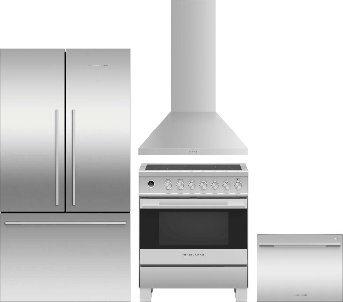 Fisher & Paykel 4 Piece Kitchen Appliances Package with French Door Refrigerator, Induction Range and Dishwasher in Stainless Steel FPRERADWRH4087