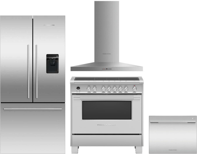 Fisher & Paykel 4 Piece Kitchen Appliances Package with French Door Refrigerator, Induction Range and Dishwasher in Stainless Steel FPRERADWRH4094