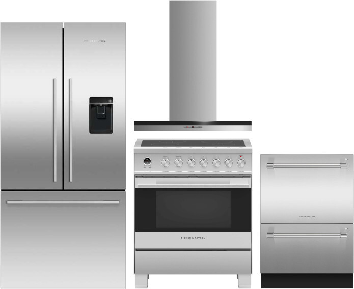 Fisher & Paykel 4 Piece Kitchen Appliances Package with French Door Refrigerator, Induction Range and Dishwasher in Stainless Steel FPRERADWRH4096