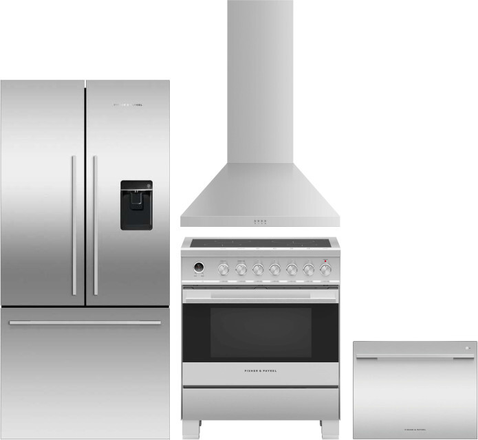 Fisher & Paykel 4 Piece Kitchen Appliances Package with French Door Refrigerator, Induction Range and Dishwasher in Stainless Steel FPRERADWRH4102