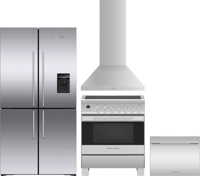 Fisher & Paykel 4 Piece Kitchen Appliances Package with French Door Refrigerator, Induction Range and Dishwasher in Stainless Steel FPRERADWRH4117