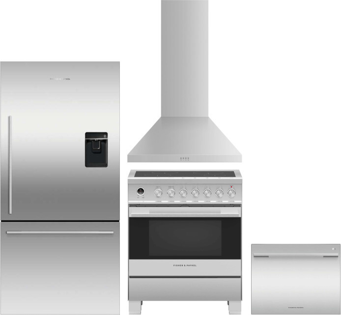 Fisher & Paykel 4 Piece Kitchen Appliances Package with Bottom Freezer Refrigerator, Induction Range and Dishwasher in Stainless Steel FPRERADWRH4132